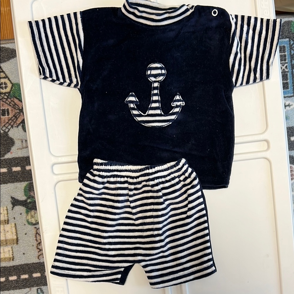 Nautical Striped Velvet Baby Set 3-6 Months